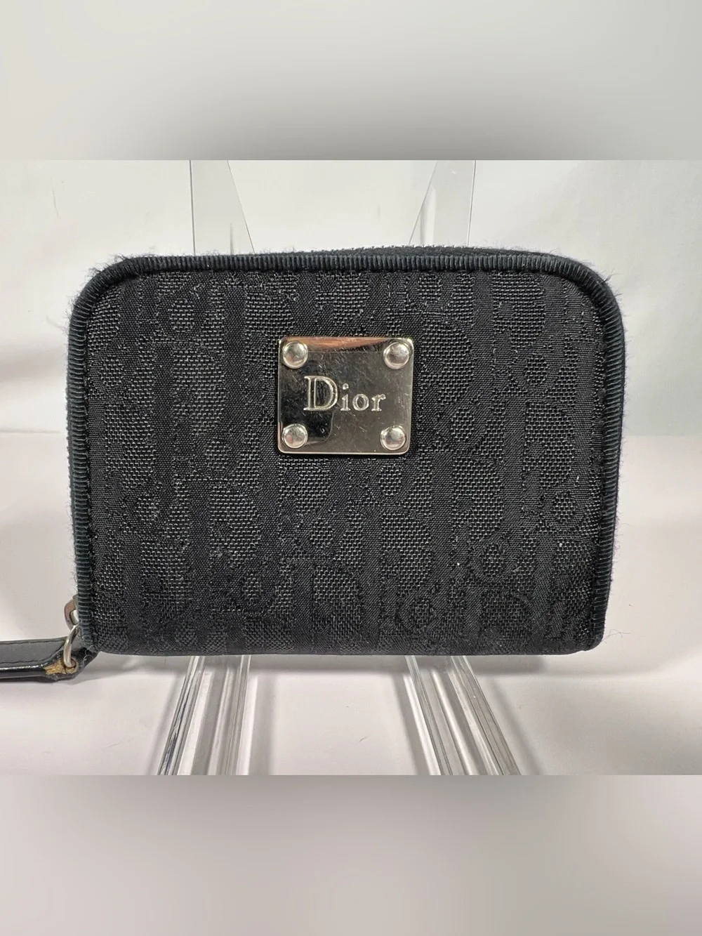 Christian Dior Trotter Zip Wallet Black Jacquard Coin Purse